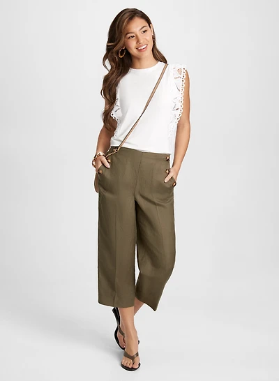 Crochet Cap Sleeve Top & Wide Leg Linen Capris
