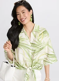 Tropical Tied-Hem Blouse