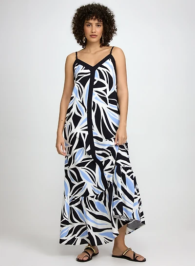 Robe maxi à motif de feuilles