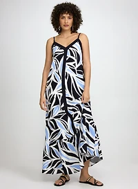 Robe maxi à motif de feuilles
