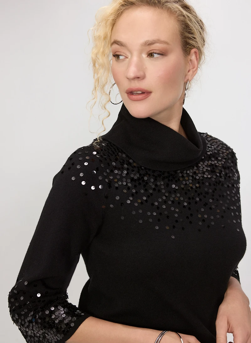 Sequined Cowl Neck Sweater
