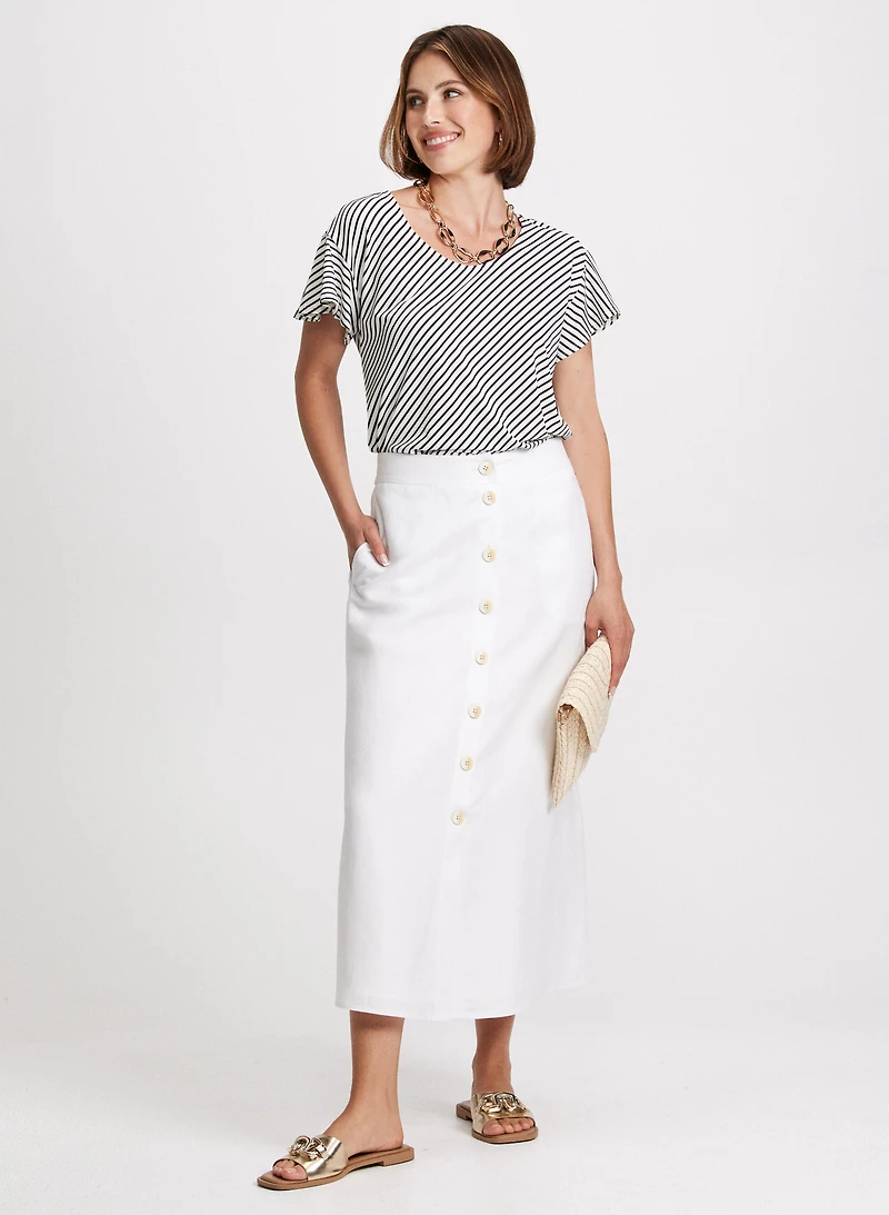 Stripe Print Top & Button Down Skirt