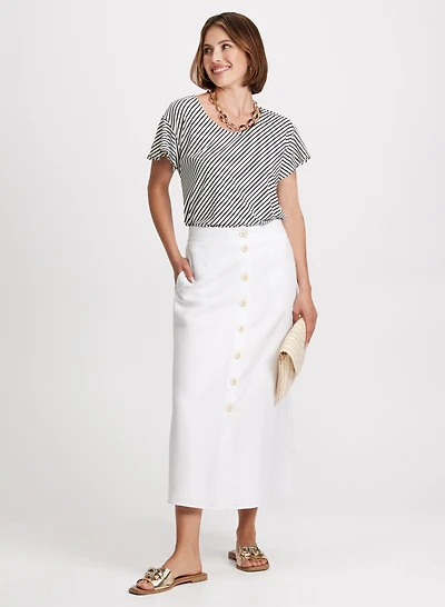 Stripe Print Top & Button Down Skirt