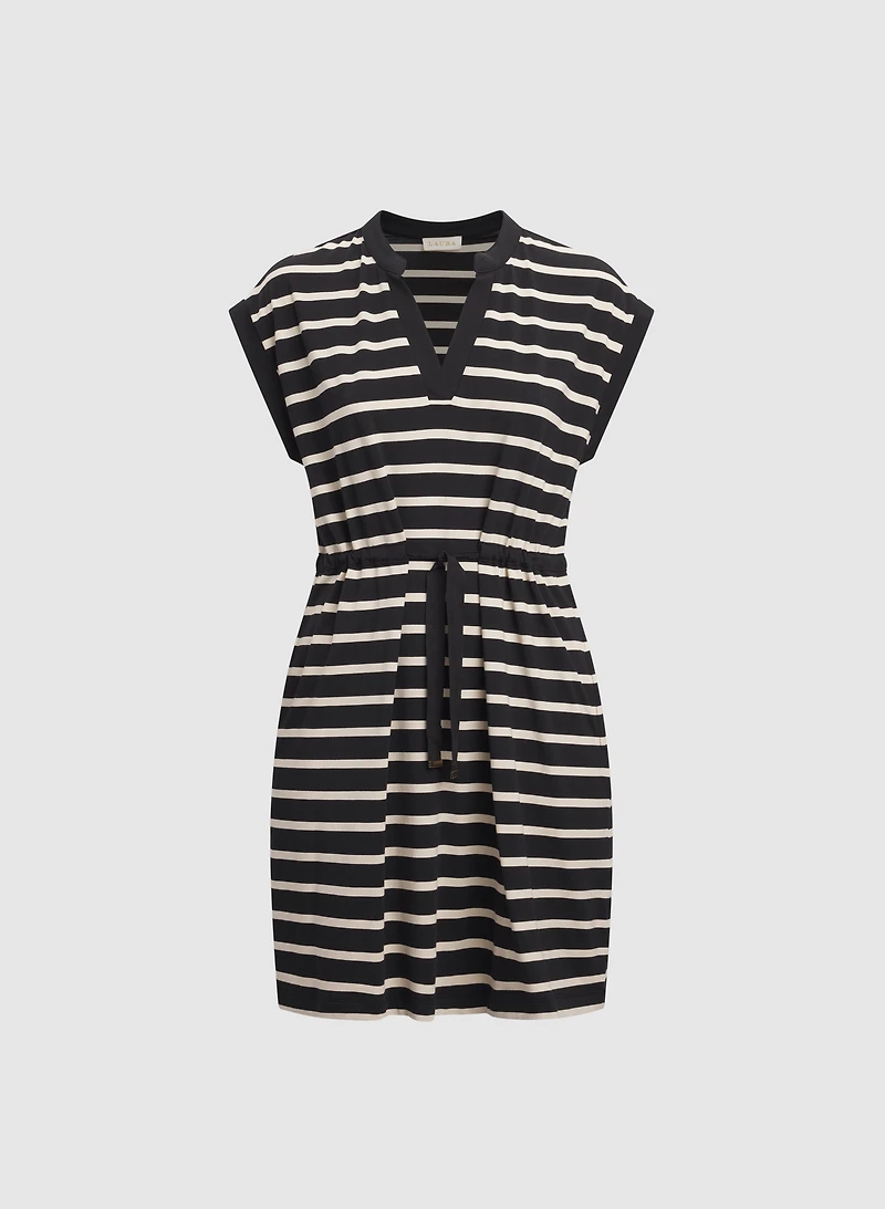 Striped Drawstring Waist Dress