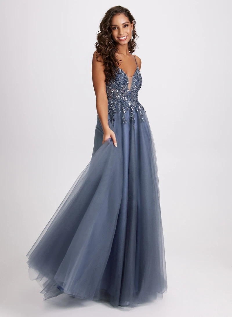 Robe de soirée à dentelle florale