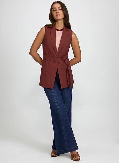 Notched Lapel Belted Vest & Wide-Leg Jeans