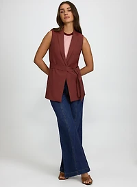 Notched Lapel Belted Vest & Wide-Leg Jeans