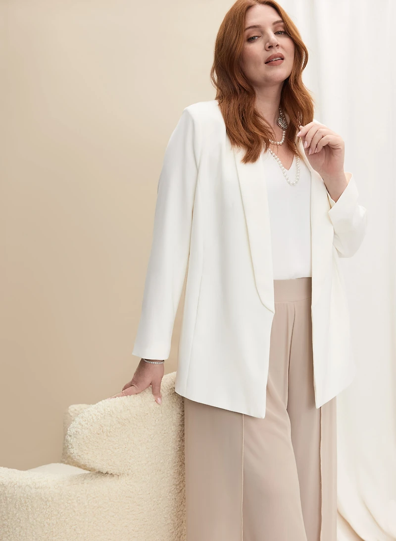 Blazer à col châle et pantalon à superposition en chiffon