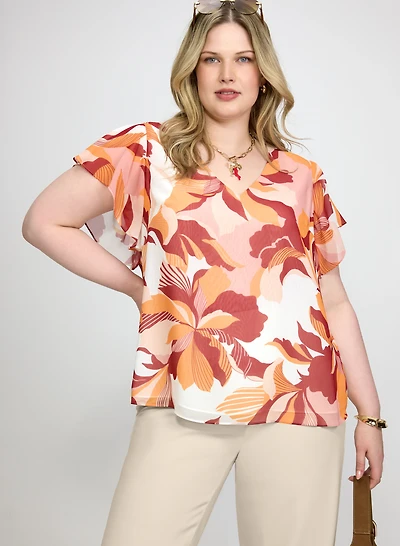 Floral Flutter Sleeve Blouse