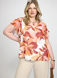 Floral Flutter Sleeve Blouse