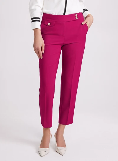 Emma Embossed Button Slim-Leg Pants