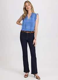 Snake Print Chiffon Blouse & Flare-Leg Jeans