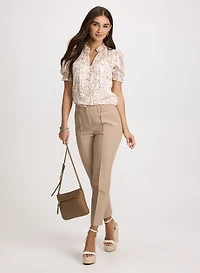 Satin Floral Blouse & Slim Leg Pants