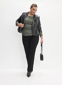 Embroidered Vegan Leather Jacket & Straight-Leg Pull-On Pants