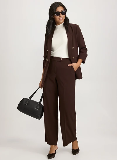 Shawl Collar Blazer & Olivia Bar Trim Wide-Leg Pants
