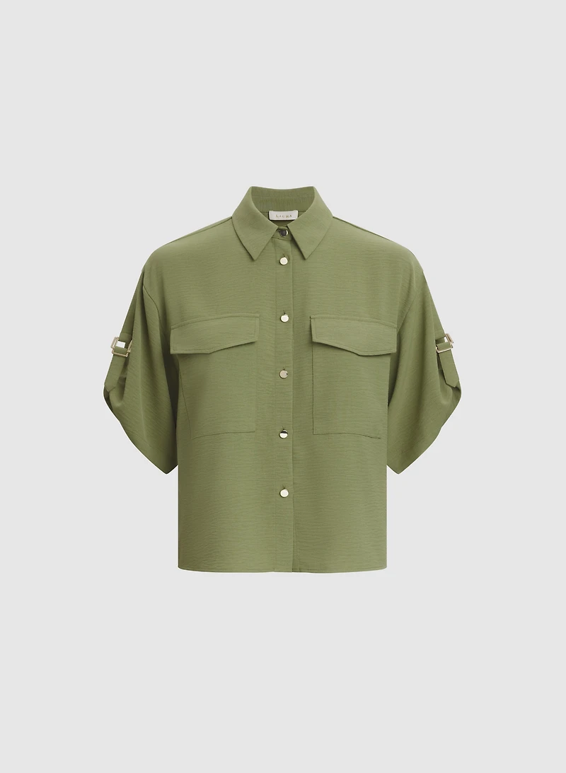 Short Sleeve Button-Down Blouse