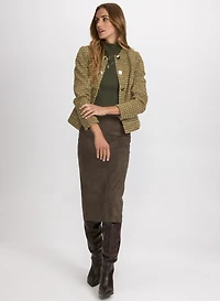 Button Detail Bouclé Jacket & Vegan Suede Pencil Skirt