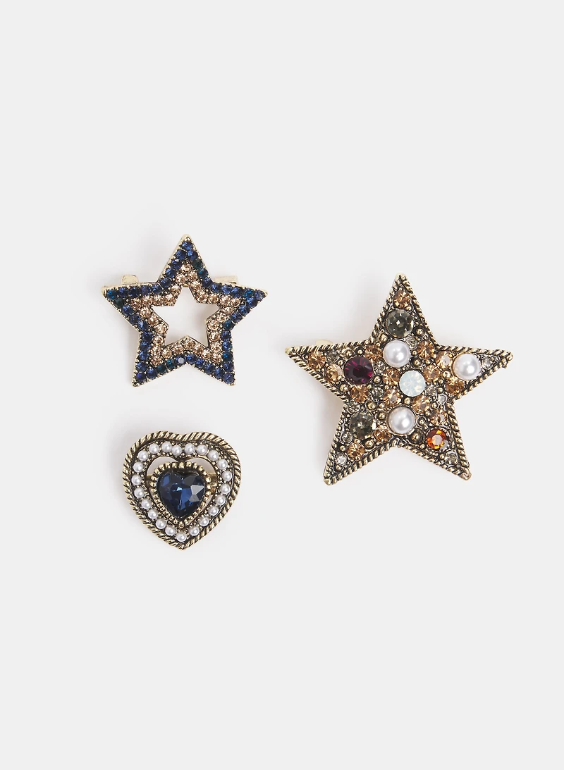 Star & Heart Brooch Set