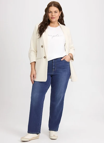Script Print T-Shirt & Patch Pocket Straight-Leg Jeans