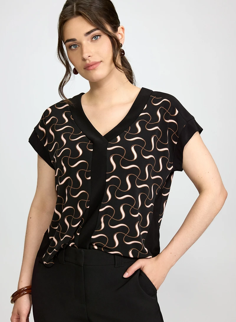 Swirl Print V-Neck Top