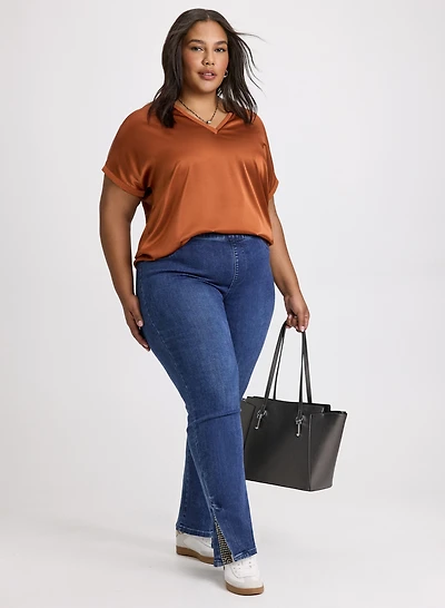 Satin Blouse & Pull-On Jeans
