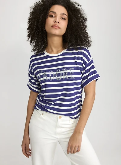 T-shirt à rayures « J'adore »