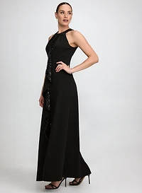 Sequined Waterfall Ruffle Dress