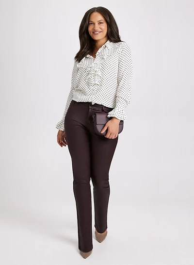 Ruffle Detail Blouse & Coated Jeans