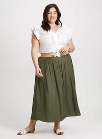 Ruffle Trim Tee & Satin Maxi Skirt