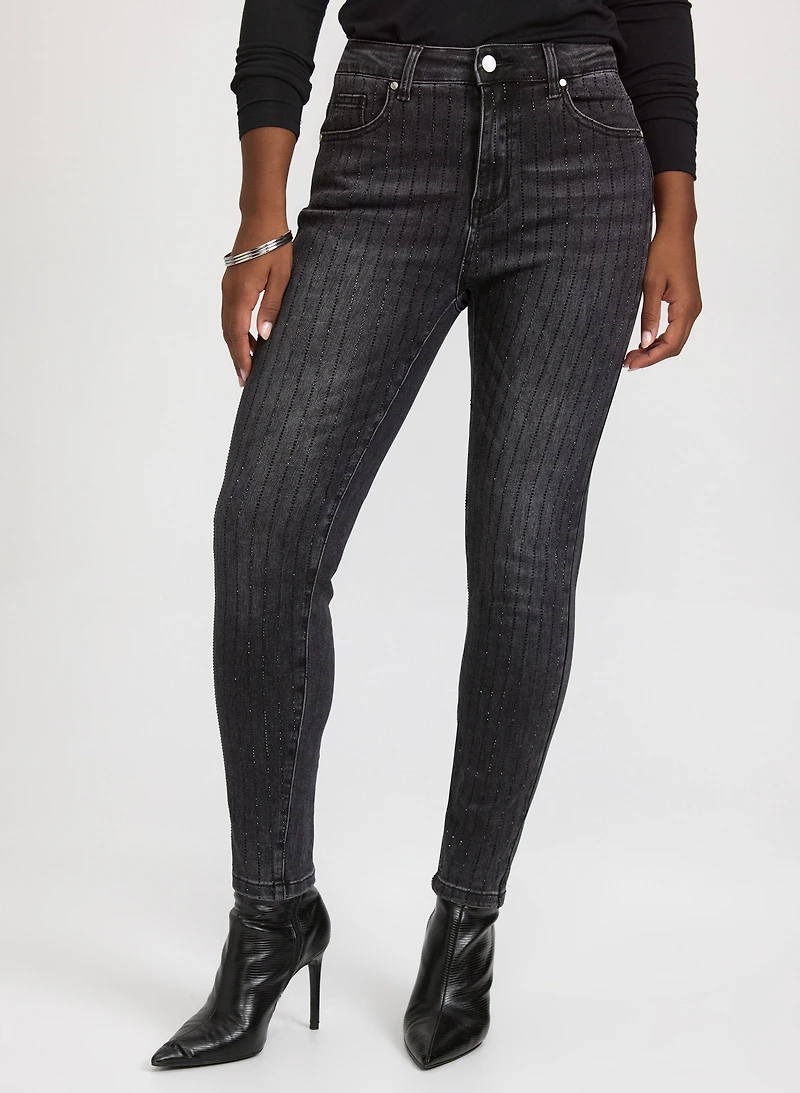 Embellished Pinstripe Jeans