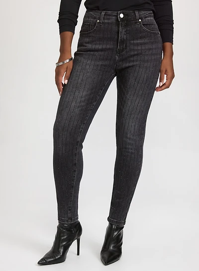 Embellished Pinstripe Jeans
