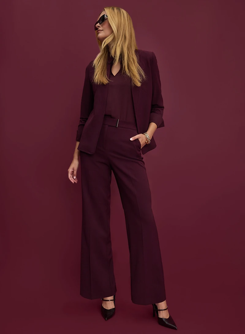 Twill 3/4 Sleeve Blazer & Olivia Bar Trim Wide-Leg Pants