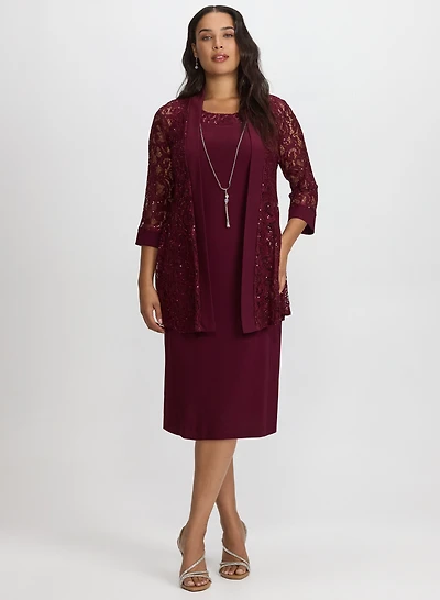 Sequined Lace Jacket & Dress Set