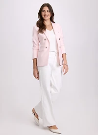 Peaked Lapel Blazer & Tonal Embroidered Straight-Leg Jeans