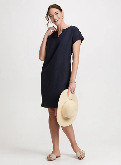 Robe droite en mélange de lin