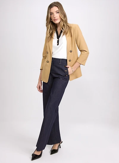 Veste à col cranté et pantalon à jambe large en denim