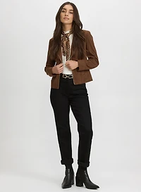 Faux-Suede Zip Jacket & Straight-Leg Jeans