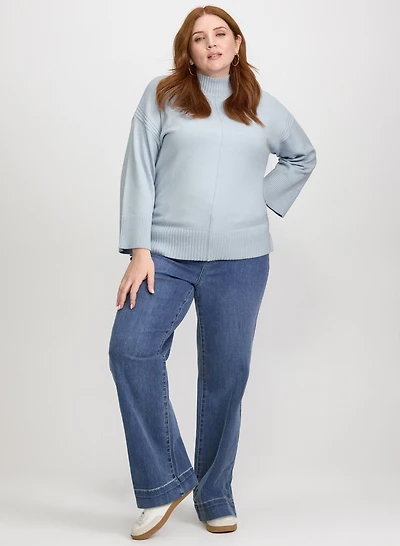 Mock Neck Sweater & Chain Link Trim Jeans
