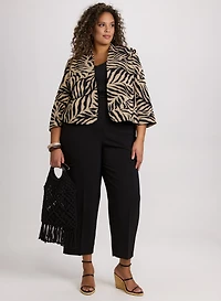 Veste sans col à motif feuilles et pantalon Sofia à jambe droite
