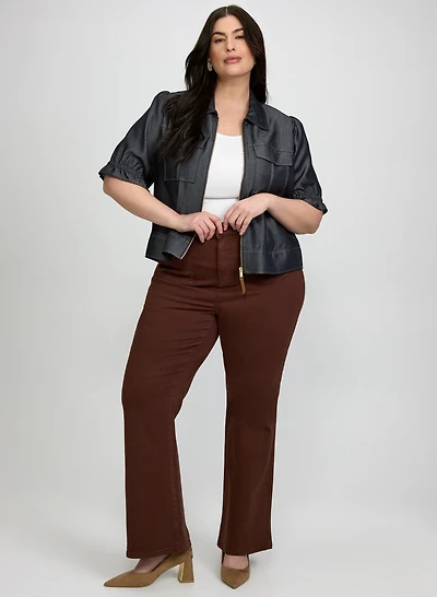 Veste en denim Tencel à manches courtes et jean à jambe semi-évasée