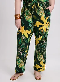 Pantalon large à motif palmiers