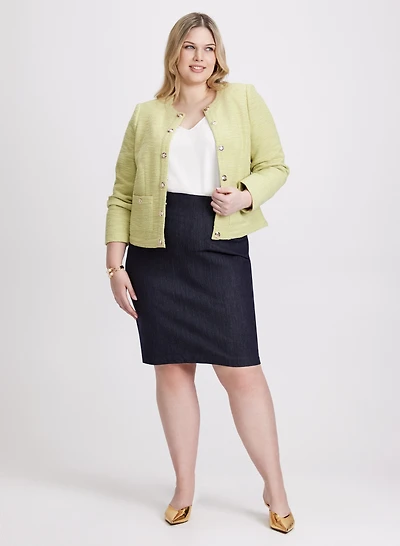 Tweed & Bouclé Jacket & Denim Pencil Skirt