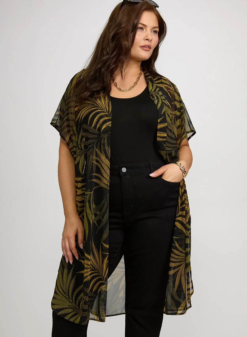 Palm Print Open-Front Top