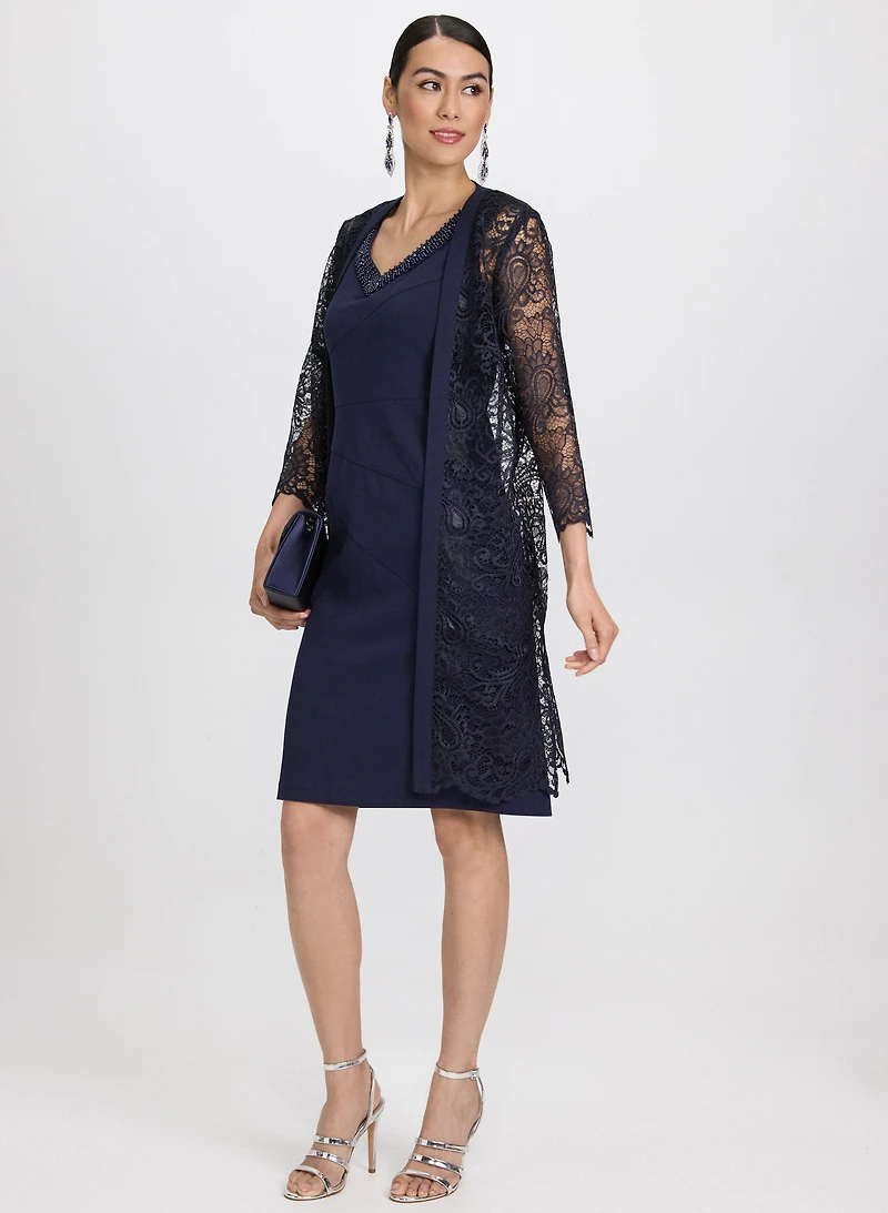 Lace Jacket & Crepe Dress Set