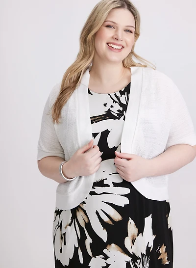 Boléro manches coude en tricot pointelle