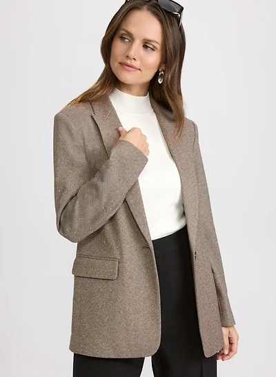 Embellished Herringbone Blazer