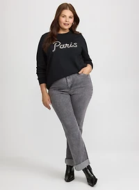 Paris Pearl Sweatshirt & Faded Straight-Leg Jeans