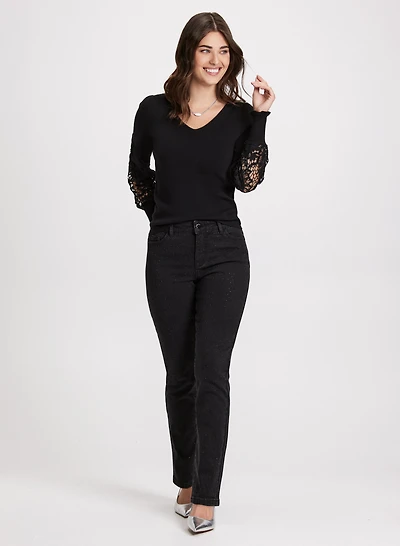 Lace Detail Sweater & Straight-Leg Jeans
