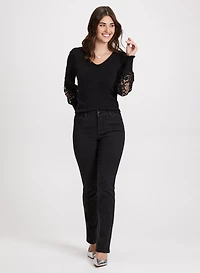Lace Detail Sweater & Straight-Leg Jeans