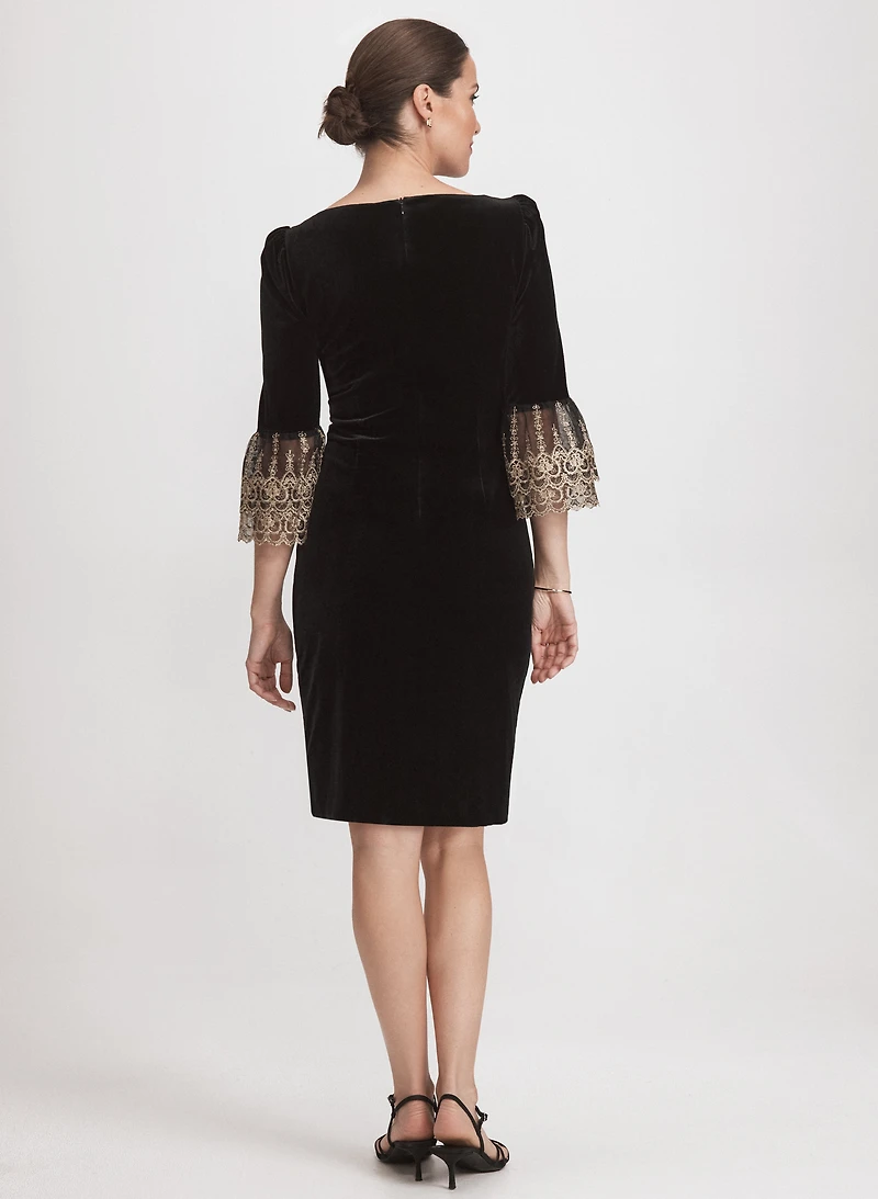 Velvet Embroidered Sleeve Dress